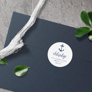 Nautical Navy Anchor Return Address Classic Round Sticker