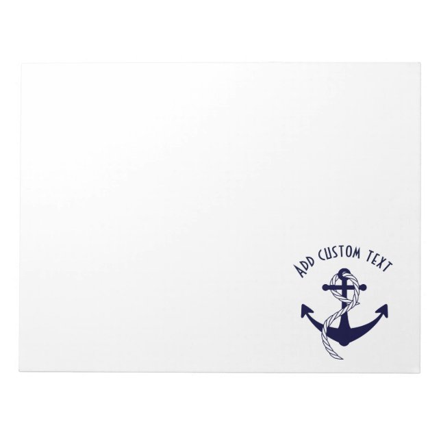 Nautical Navy Anchor & Rope Marine Custom Notepad (Front)