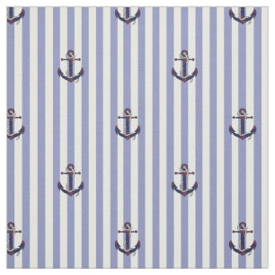 Nautical Navy anchor/rope with blue stripe Fabric