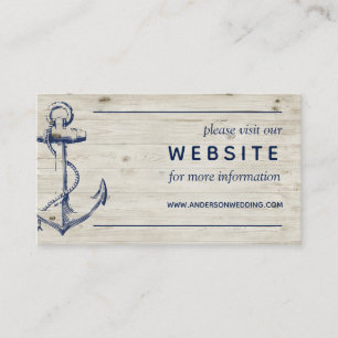 Nautical Navy Anchor Rustic Wood Wedding Website Enclosure Card
