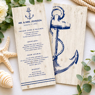 Nautical Navy Anchor Sea Rustic Wood Wedding Menu