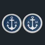 Nautical Navy Anchor Wedding Monogram Initials Cufflinks<br><div class="desc">Personalised nautical style men's cufflink design features a white boat anchor with custom initials (could be first and last name or first name initials of a bride and groom) and a navy blue background.</div>
