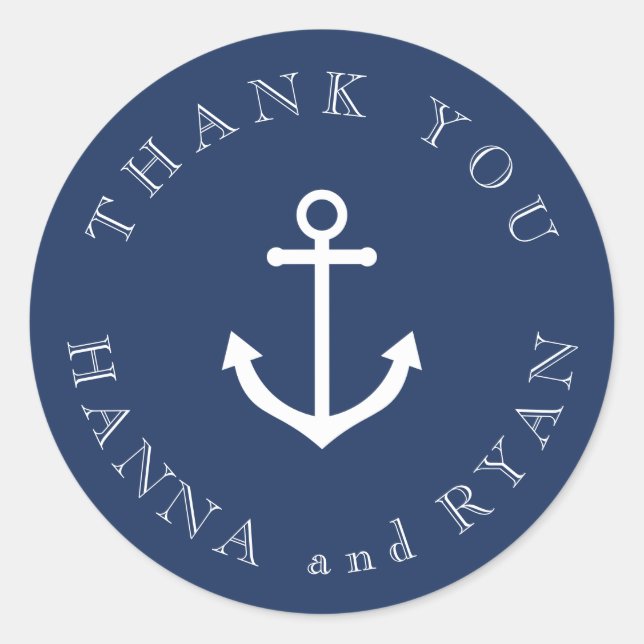 Nautical Navy Anchor Wedding Thank You Stickers (Front)