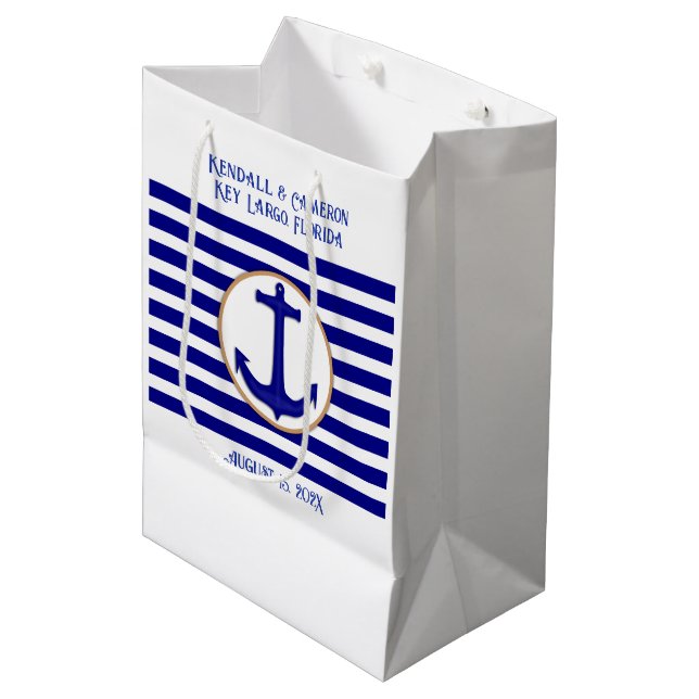 Nautical Navy Anchor Wedding Welcome Paper Bag (Front Angled)