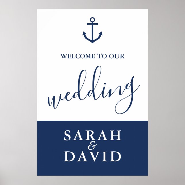 Nautical Navy Anchor Wedding Welcome Sign - Large (Front)
