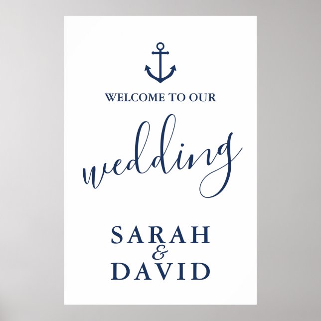 Nautical Navy Anchor Wedding Welcome Sign - Large (Front)