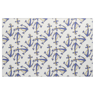 Nautical Navy Anchor with gold rope pattern Fabric