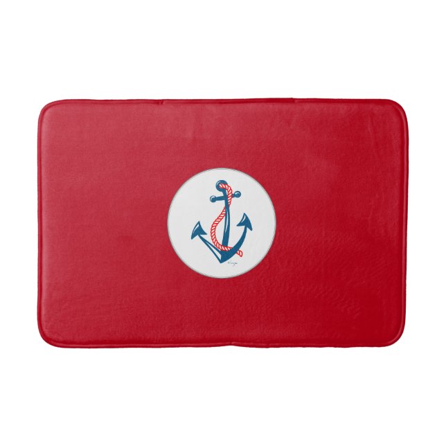Nautical Navy anchor with red rope Bath Mats (Front)