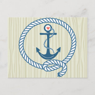 Nautical Navy Anchor with Rope and a Heart Postcard