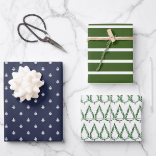Nautical Navy and Green Wrapping Paper Sheet