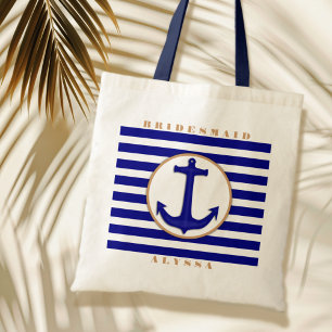 Nautical Navy and Tan Bridesmaid Name Gift Bag