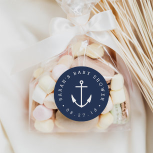 Nautical Navy and White Anchor Baby Shower Classic Round Sticker