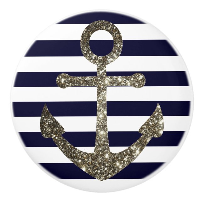 Nautical Navy and White Anchor Drawer Knobs (Front)