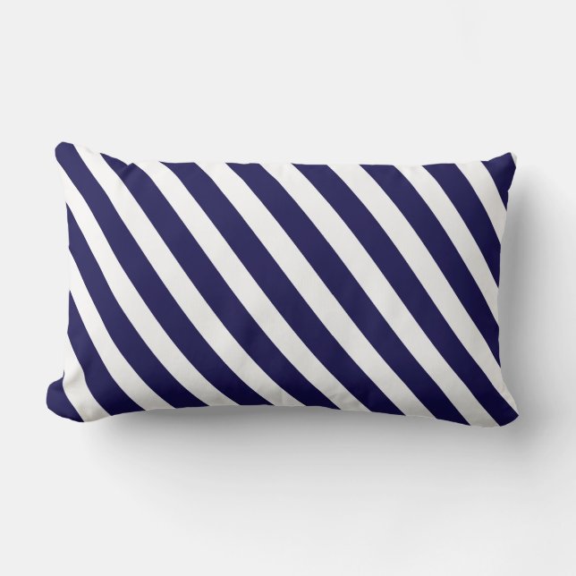 Nautical Navy and White Diagonal Stripes Lumbar Cushion (Front)