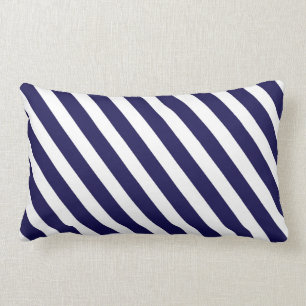Nautical Navy and White Diagonal Stripes Lumbar Cushion