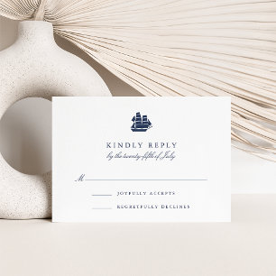 Nautical Navy and White Ship RSVP Card