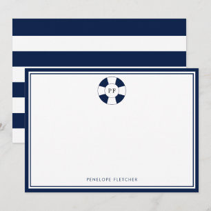 Nautical Navy and White Stripe Monogram Note Card