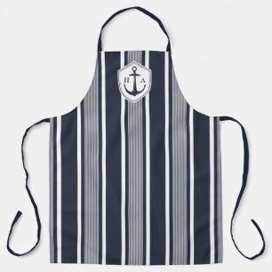 Nautical Navy and White Stripes with Anchor Apron