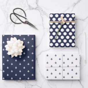 Nautical Navy and White Wrapping Paper Sheet