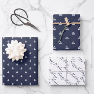 Nautical Navy and White Wrapping Paper Sheet
