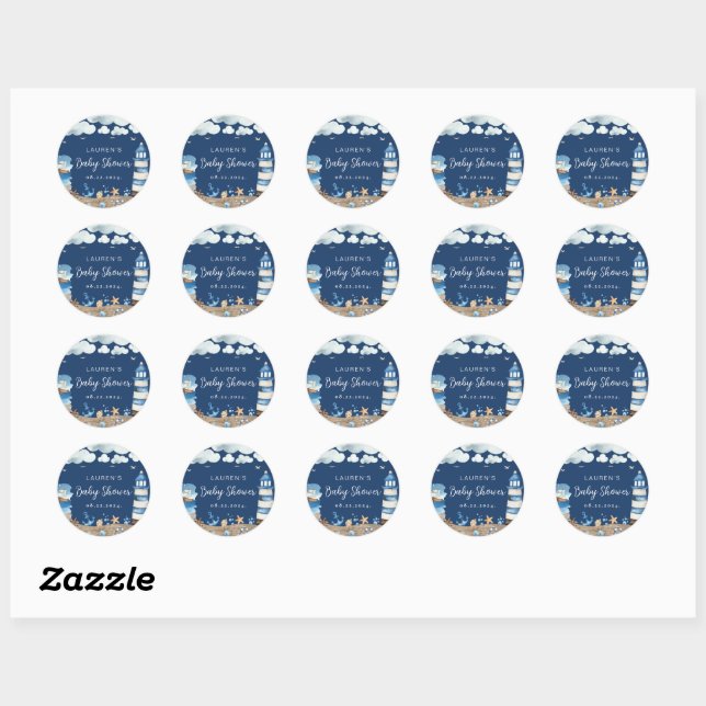 Nautical Navy Baby Shower Round Sticker (Sheet)