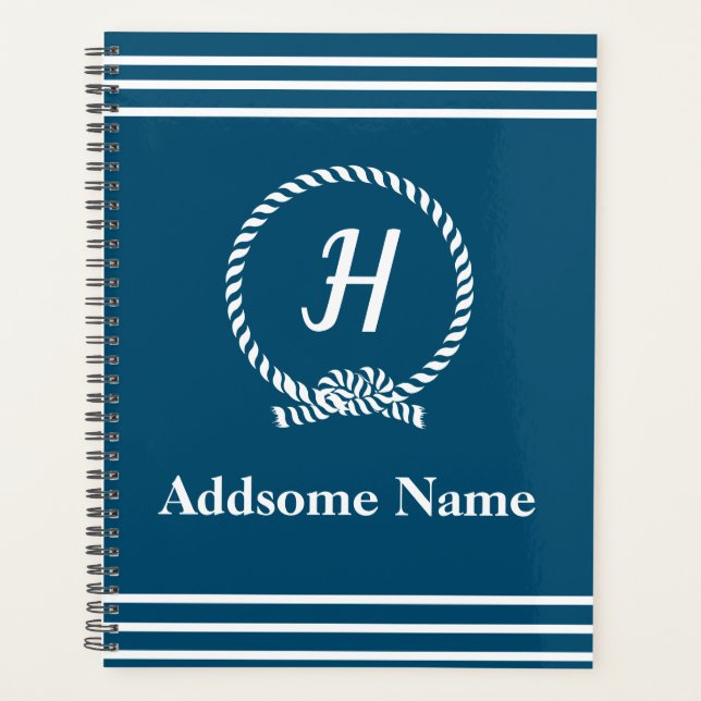 Nautical Navy Beach coastal Monogrammed marine Planner (Front)