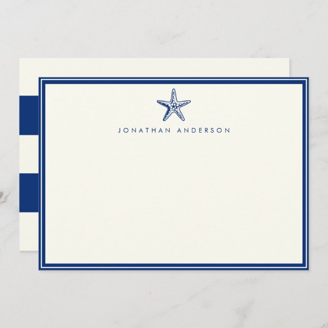 Nautical Navy Beach Starfish Note Card (Front/Back)