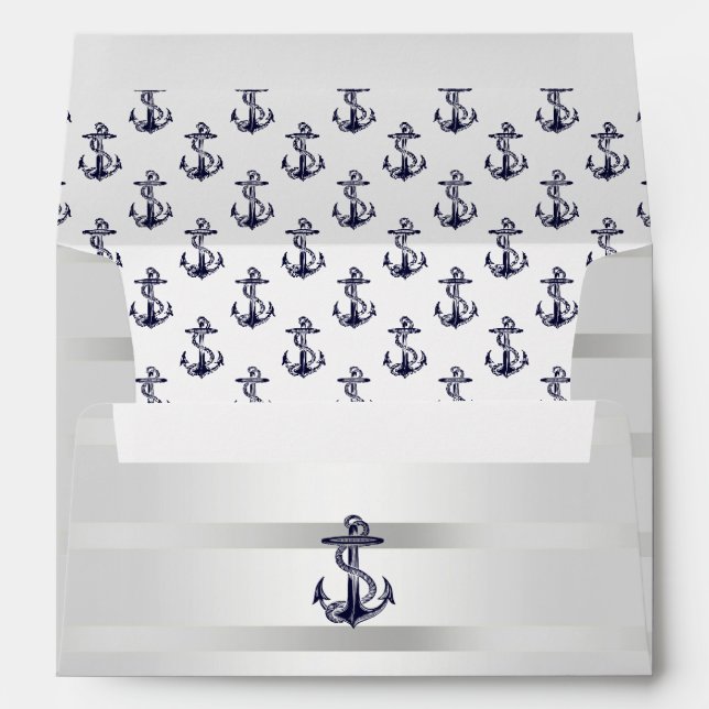 Nautical Navy Blu Anchor Silver Wht A7 5x7 Envelope (Back (Bottom))