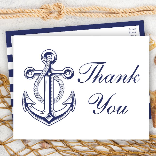 Nautical Navy Blue Achor Wedding Thank You Postcard (Creator Uploaded)