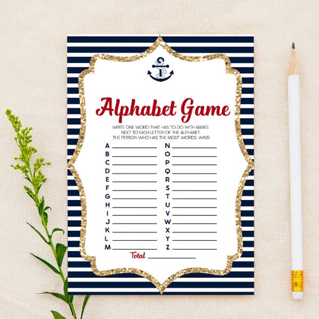 Nautical Navy Blue Alphabet Baby Shower Game  Stationery (Creator Uploaded)