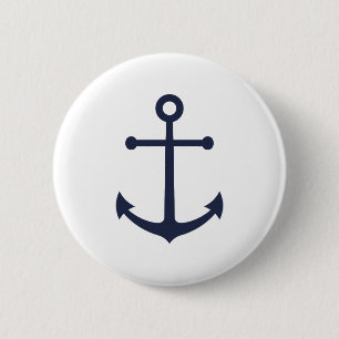 Nautical Navy Blue Anchor 6 Cm Round Badge