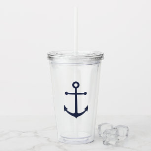Nautical Navy Blue Anchor Acrylic Tumbler