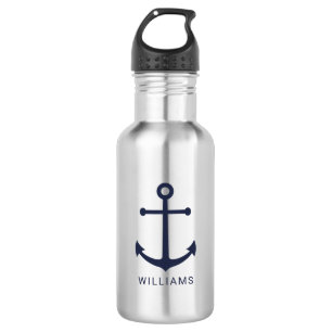 Nautical Navy Blue Anchor and Custom Name 532 Ml Water Bottle
