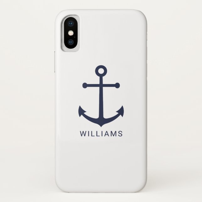 Nautical Navy Blue Anchor and Custom Name Case-Mate iPhone Case (Back)