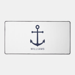 Nautical Navy Blue Anchor and Custom Name Desk Mat