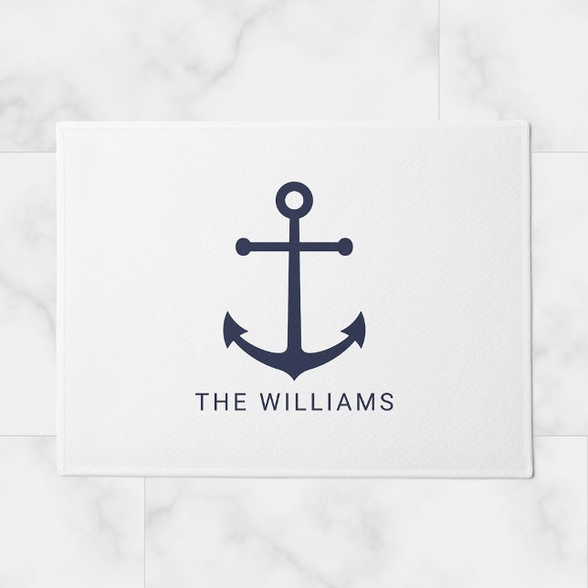 Nautical Navy Blue Anchor and Custom Name Doormat (Creator Uploaded)