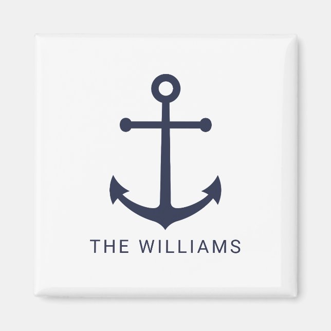 Nautical Navy Blue Anchor and Custom Name Magnet (Front)