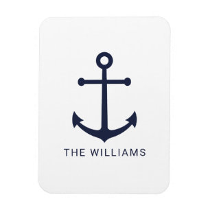 Nautical Navy Blue Anchor and Custom Name Magnet