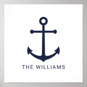 Nautical Navy Blue Anchor and Custom Name Poster