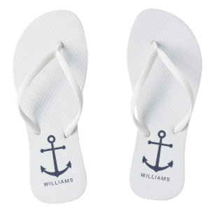 Nautical Navy Blue Anchor and Custom Name Thongs