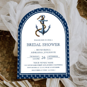Nautical Navy Blue Anchor Arch Bridal Shower Invitation