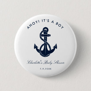Nautical Navy Blue Anchor Baby Shower 6 Cm Round Badge