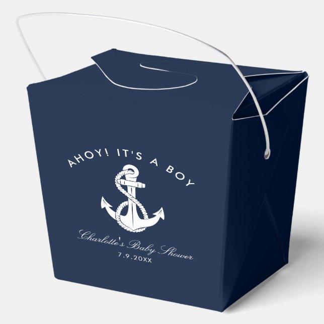 Nautical Navy Blue Anchor Baby Shower Favour Box (Back)