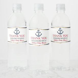 Nautical Navy Blue Anchor Baby Shower Favour Water Bottle Label