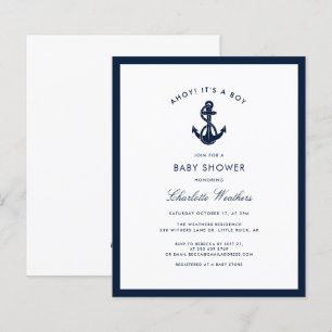 Nautical Navy Blue Anchor Baby Shower Invitation