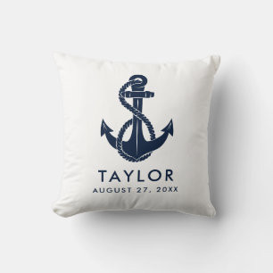 Nautical Navy Blue Anchor Baby Shower Personalised Cushion