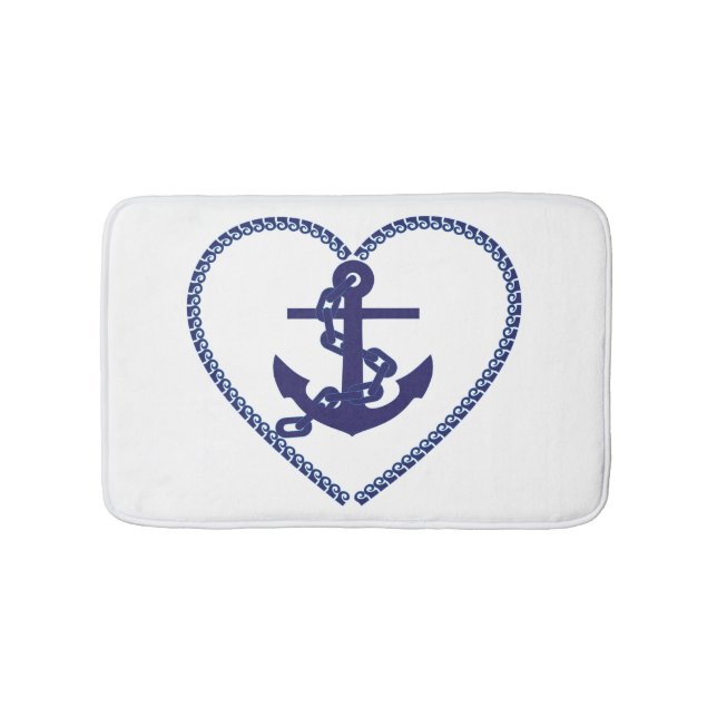 Nautical Navy Blue Anchor Bath Mat (Front)