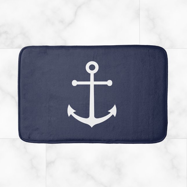 Nautical Navy Blue Anchor Bath Mat (Creator Uploaded)