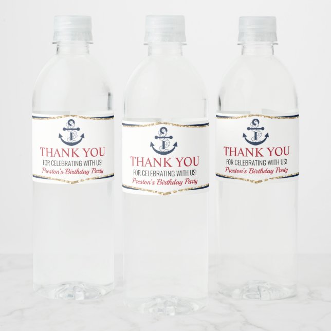 Nautical Navy Blue Anchor Birthday Party Favour Wa Water Bottle Label (Bottles)