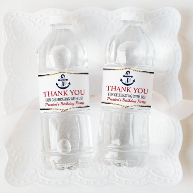 Nautical Navy Blue Anchor Birthday Party Favour Wa Water Bottle Label (Creator Uploaded)